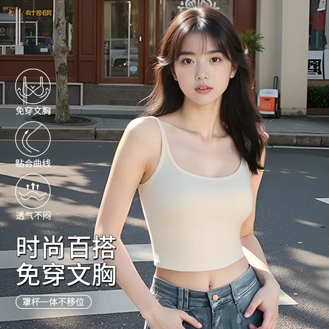 润微 美背免穿文胸带胸垫百搭显瘦内搭外穿打底吊带 女款