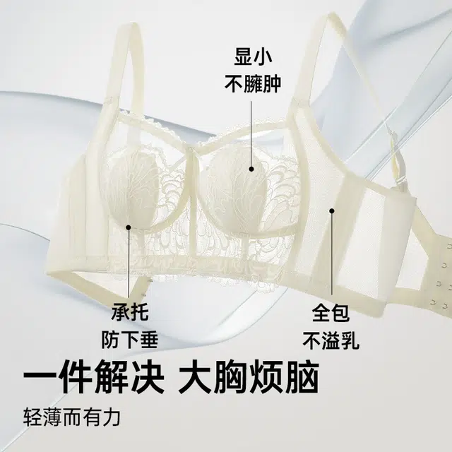 润微 大胸显小夏季超薄款透气收副乳提拉防下垂无钢圈文胸 女款