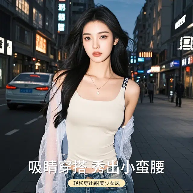 润微 时尚字母肩带无痕免穿文胸一体带胸垫内搭可外穿吊带 女款