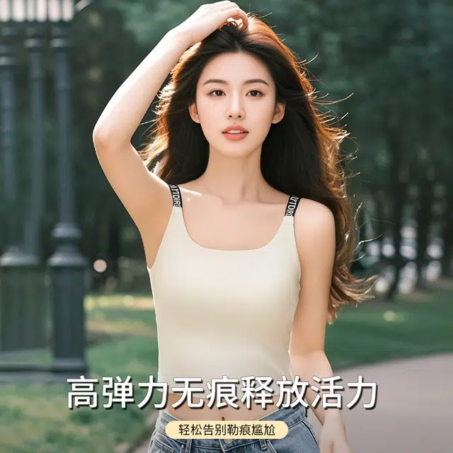 润微 时尚字母肩带无痕免穿文胸一体带胸垫内搭可外穿吊带 女款