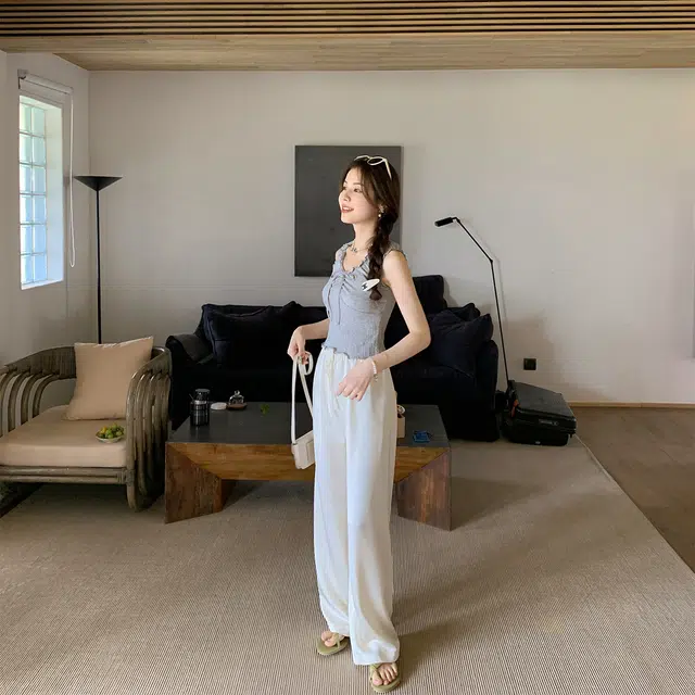 花栗鼠小姐 冰爽凉凉裤 轻薄垂感百搭中腰抽绳收腰直筒宽松遮肉显瘦休闲裤 女款