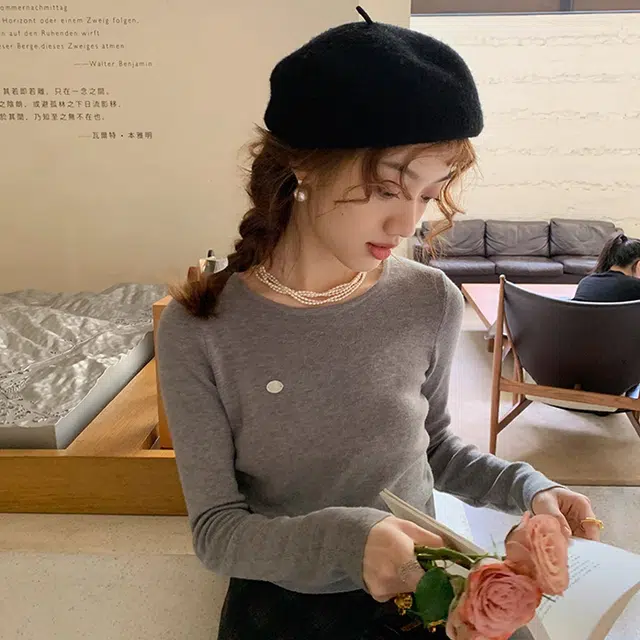 花栗鼠小姐 纯色圆领侧边抽褶套头针织衫 女款