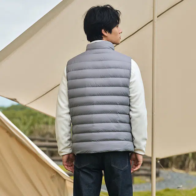 坦博尔 纯色立领拉链薄款无袖羽绒服 男款