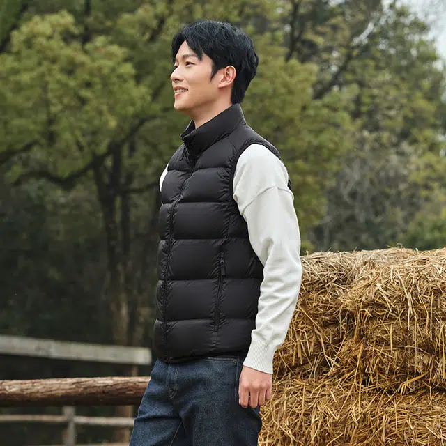 坦博尔 纯色立领拉链百搭薄款无袖羽绒服 男款