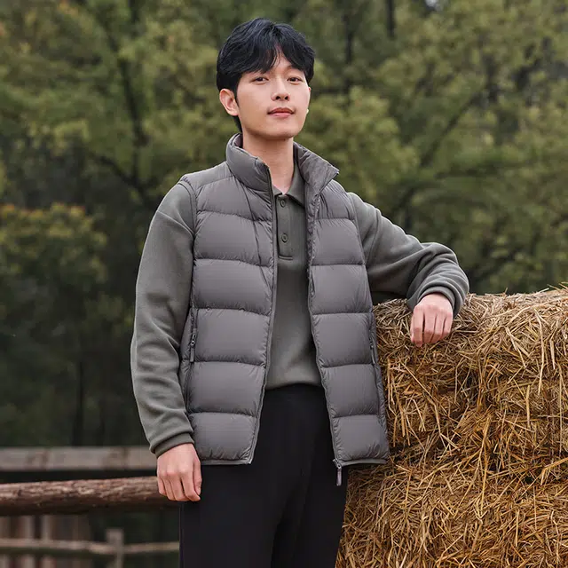 坦博尔 纯色立领拉链百搭薄款无袖羽绒服 男款