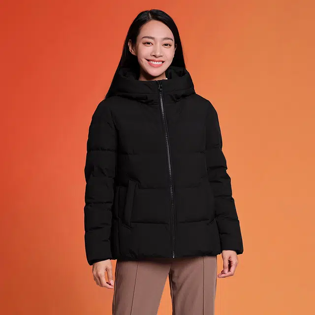 坦博尔 纯色连帽拉链短款羽绒服 女款
