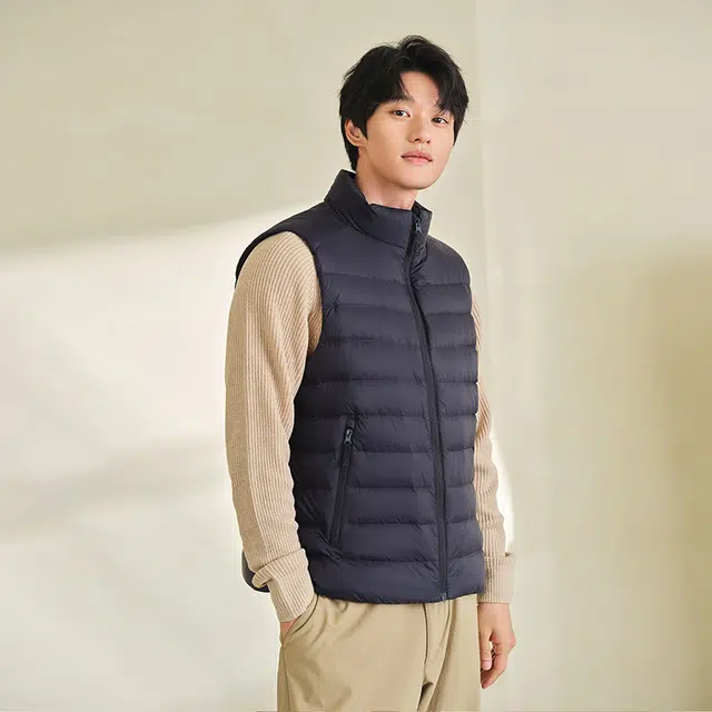 坦博尔 纯色立领拉链薄款无袖羽绒服 男款