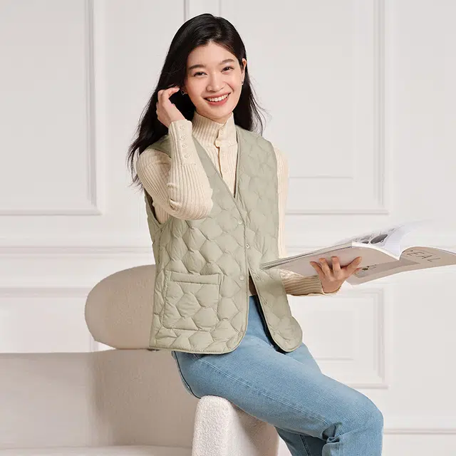 坦博尔 菱格纯色保暖背心 女款