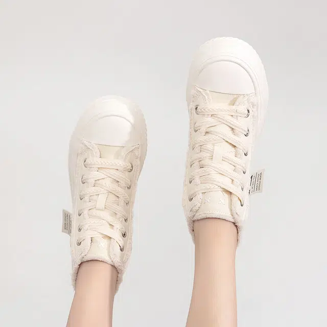 拉夏贝尔 休闲舒适气质百搭厚底增高 高帮 帆布鞋 女款