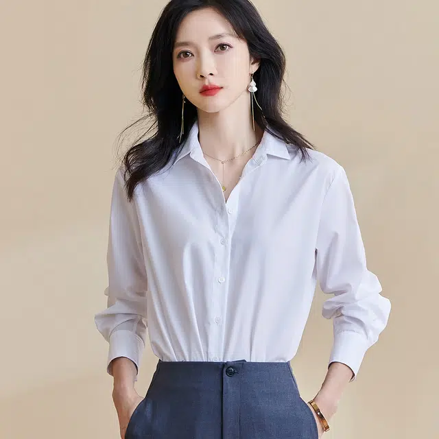 米思阳 纯色百搭长袖衬衫 女款 白色