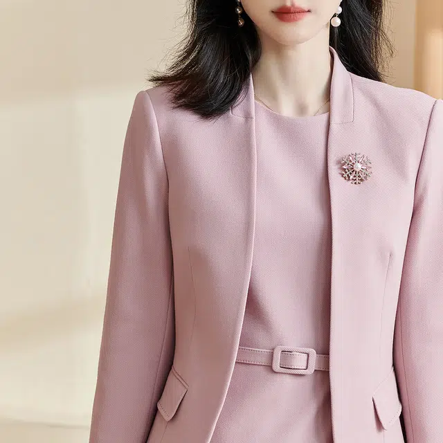 米思阳 休闲纯色外套无袖连衣裙西装套装 女款 粉色