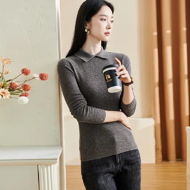 米思阳 纯色通勤简约针织衫 女款 深灰色
