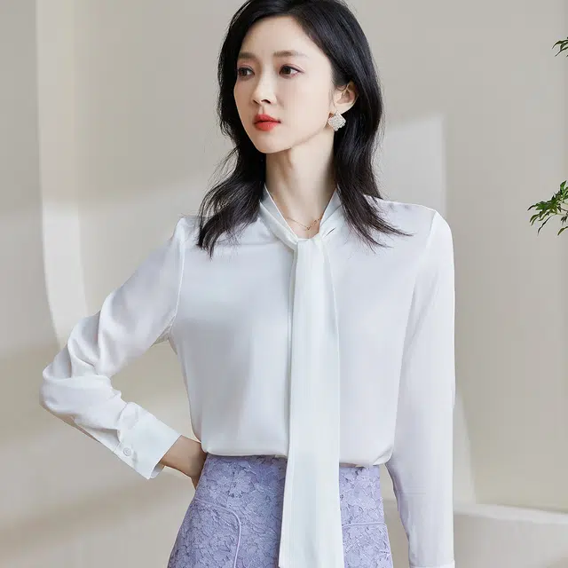 米思阳 休闲纯色通勤直筒长袖衬衫 女款 白色
