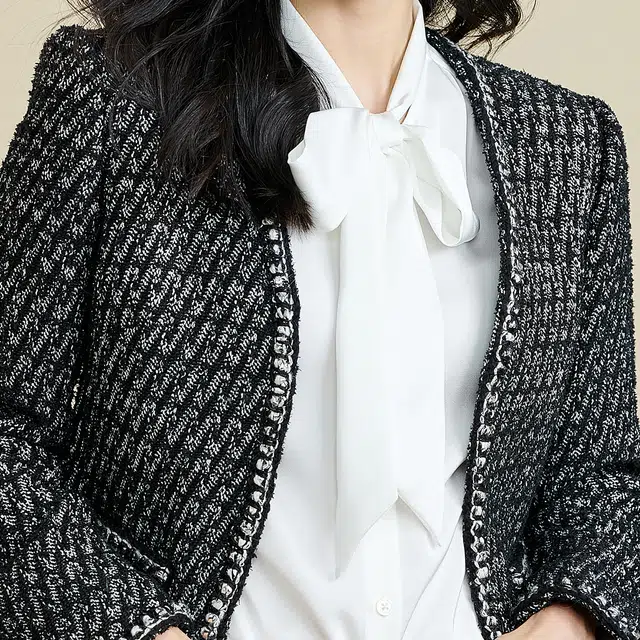 米思阳 长袖开衫截短外套 女款 黑白色