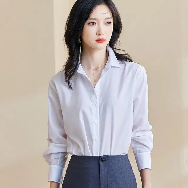 米思阳 纯色百搭长袖衬衫 女款 白色