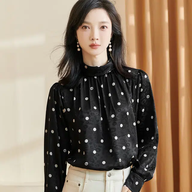 米思阳 时尚休闲印花波点长袖衬衫 女款 黑色
