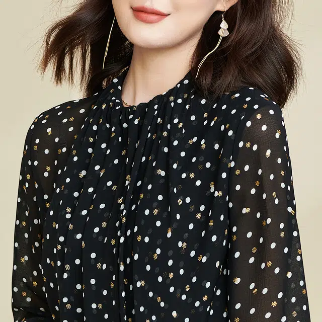 米思阳 波点印花长袖衬衫 女款 黑色
