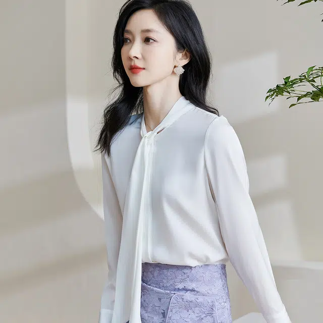 米思阳 休闲纯色通勤直筒长袖衬衫 女款 白色