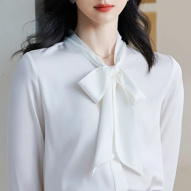 米思阳 休闲纯色通勤直筒长袖衬衫 女款 白色