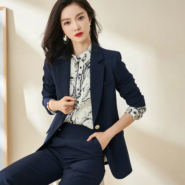 米思阳 纯色一粒扣修身西装 女款 藏蓝色