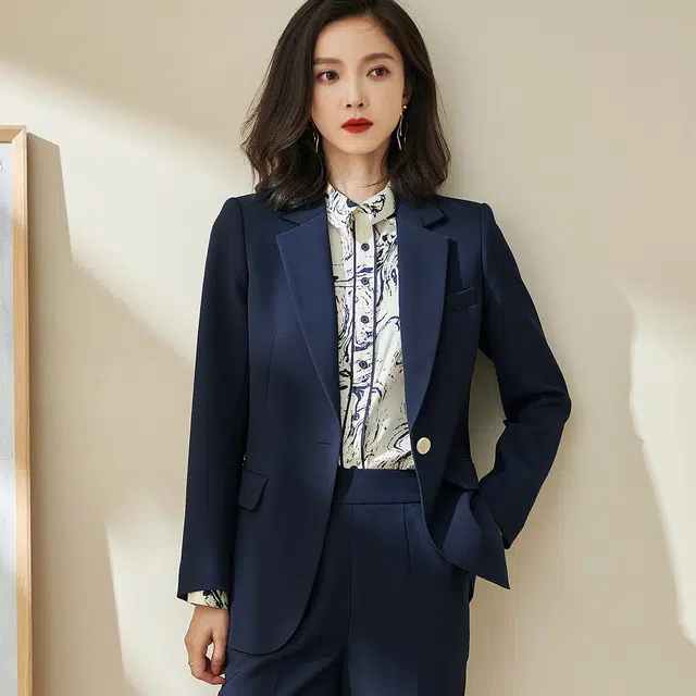 米思阳 纯色一粒扣修身西装 女款 藏蓝色