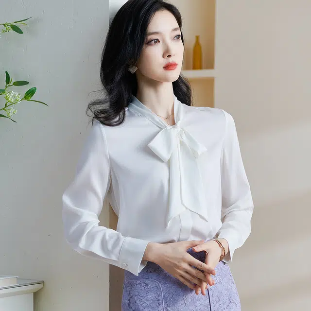 米思阳 休闲纯色通勤直筒长袖衬衫 女款 白色