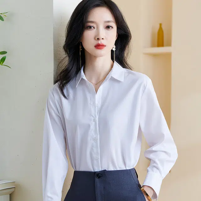 米思阳 纯色百搭长袖衬衫 女款 白色