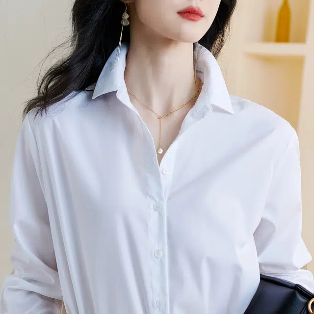 米思阳 纯色百搭长袖衬衫 女款 白色