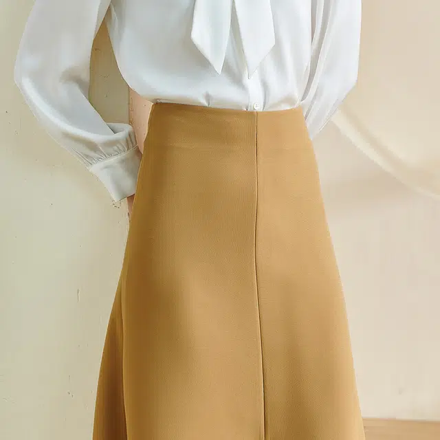 米思阳 纯色时尚百搭休闲长裙 卡其色