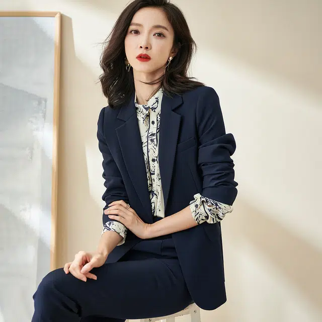 米思阳 纯色一粒扣修身西装 女款 藏蓝色