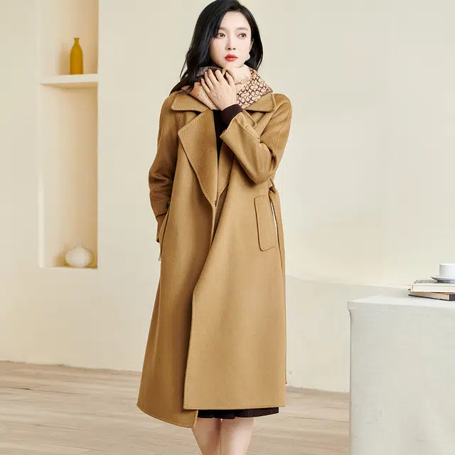 米思阳 质纯色双面呢毛呢加厚大衣 女款