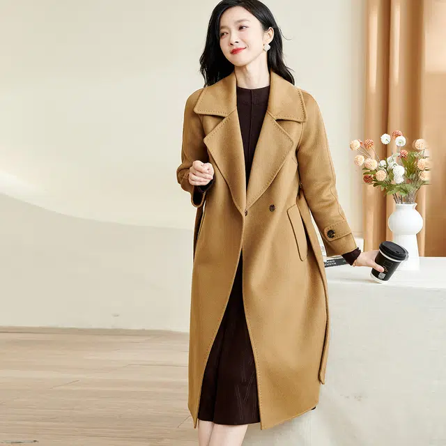 米思阳 质纯色双面呢毛呢加厚大衣 女款