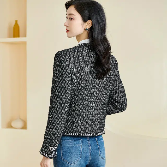 米思阳 长袖开衫截短外套 女款 黑白色