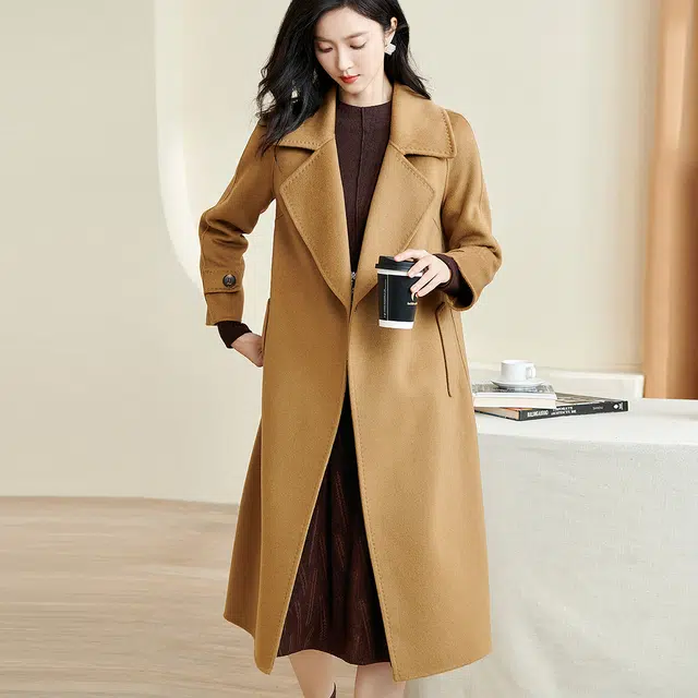 米思阳 质纯色双面呢毛呢加厚大衣 女款