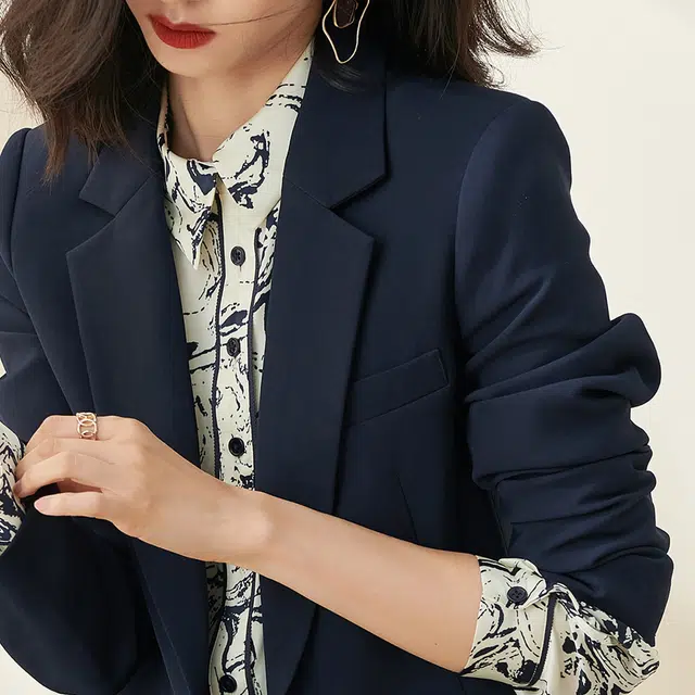 米思阳 纯色一粒扣修身西装 女款 藏蓝色