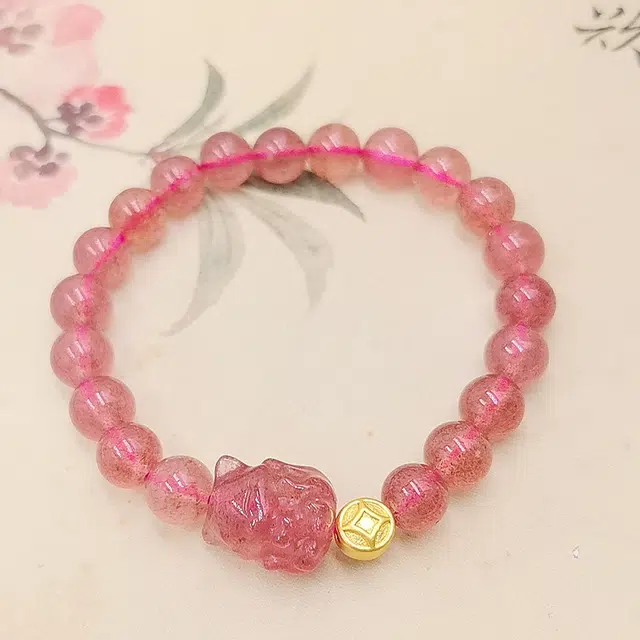玉尚轩 萌趣狐狸国潮繁华如梦 新中式守护纳福旺桃花招正缘 #好运 脱单财运亨通 暴富百搭小众气质手饰天然 草莓晶 手串 男女同款情侣款