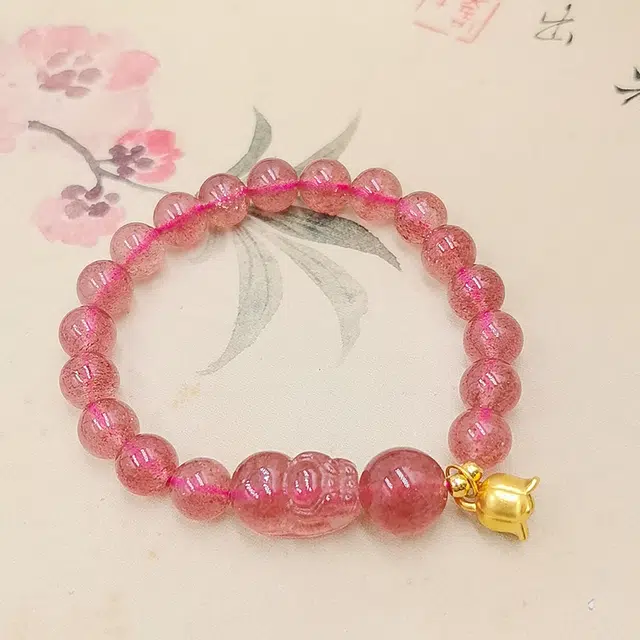 玉尚轩 招财吞金兽可爱萌趣新中式纳福转运珠 优雅时尚轻奢高级感 #好运天然 草莓晶 手串 男女同款情侣款