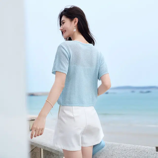 苏醒的乐园 纯色圆领短袖针织衫 女款