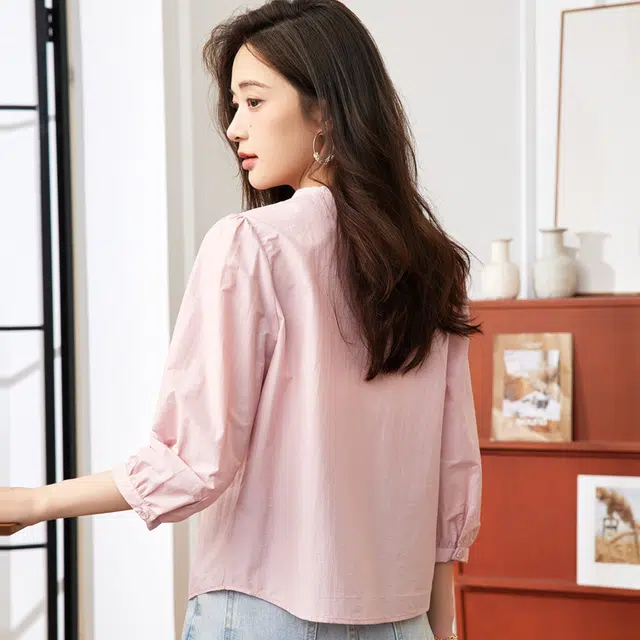 苏醒的乐园 通勤女装纯色圆领套头长袖衬衫 女款