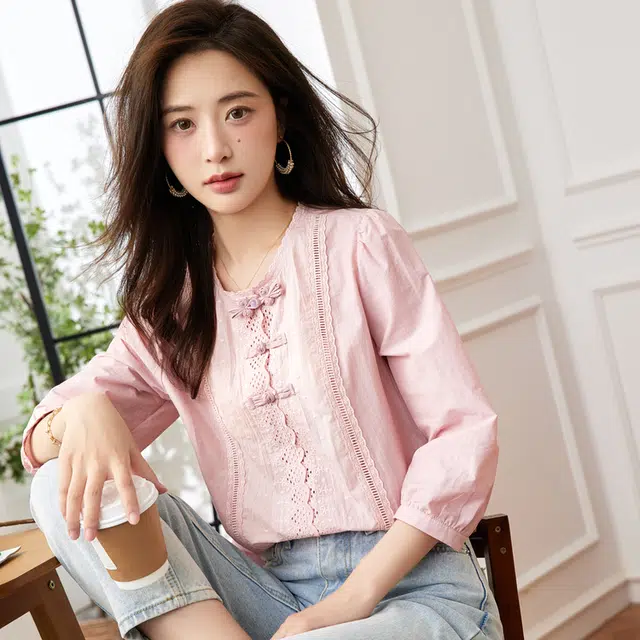 苏醒的乐园 通勤女装纯色圆领套头长袖衬衫 女款