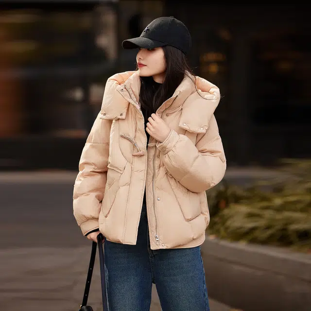 苏醒的乐园 连帽宽松纯色加厚羽绒服 女款 卡其色