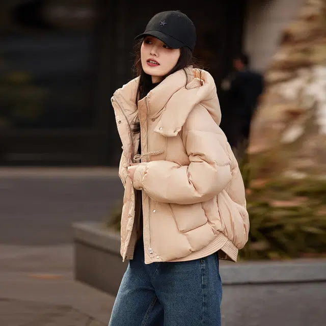 苏醒的乐园 连帽宽松纯色加厚羽绒服 女款 卡其色
