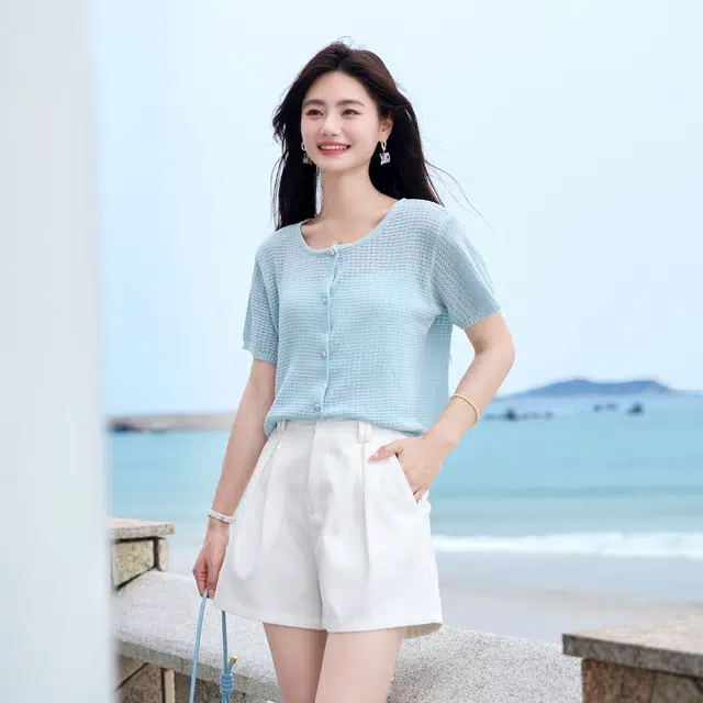 苏醒的乐园 纯色圆领短袖针织衫 女款