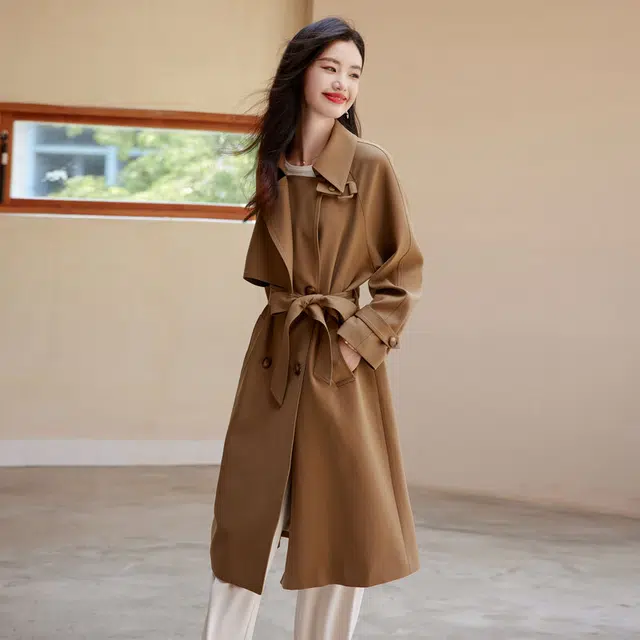 苏醒的乐园 宽松双排扣长款风衣 女款 咖色