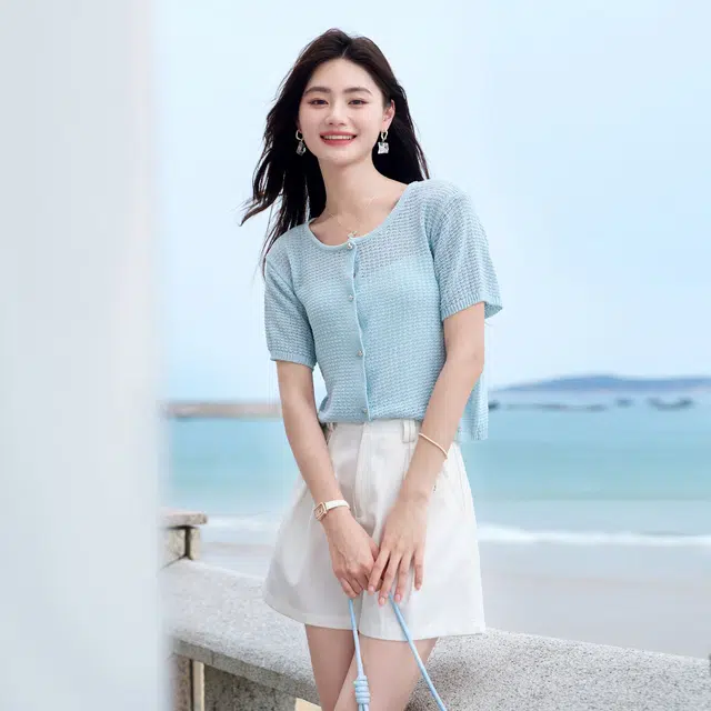 苏醒的乐园 纯色圆领短袖针织衫 女款