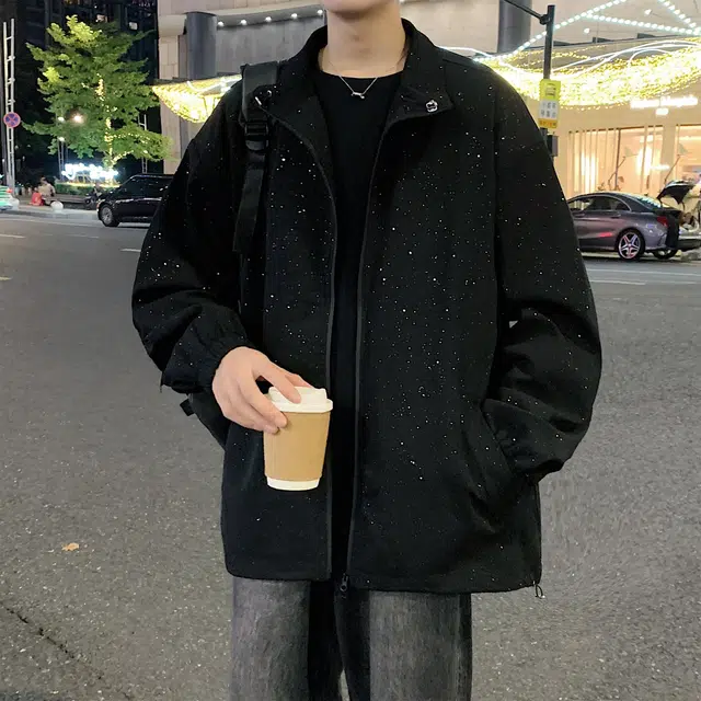 美式简约基础款纯色渐变迷彩休闲满天星多工艺休闲百搭宽松防风翻领拉链教练长袖夹克外套 男女同款