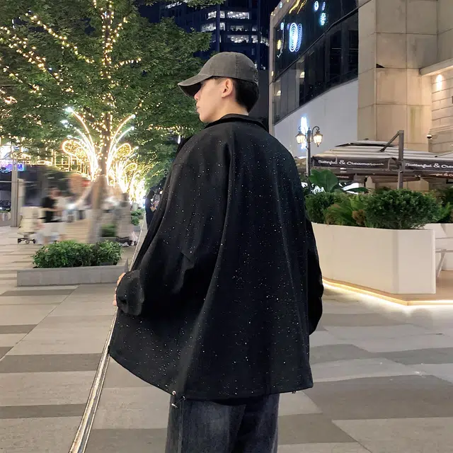 美式简约基础款纯色渐变迷彩休闲满天星多工艺休闲百搭宽松防风翻领拉链教练长袖夹克外套 男女同款