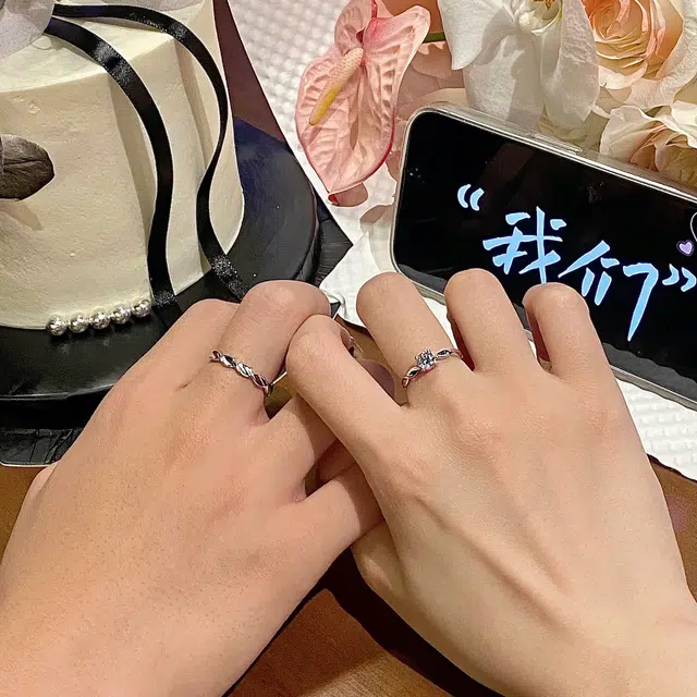 【足银999|免费刻字】 爱恋珠宝 莫比乌斯开口可调节清新甜美甜蜜示爱告白百搭显白 开口小众可调节 学生对戒 玉髓 戒指 男女同款情侣款