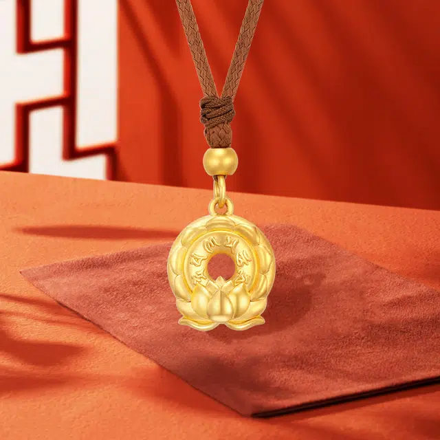 爱恋珠宝 黄金莲花作寿挂坠 足金 黄金吊坠 男女同款情侣款