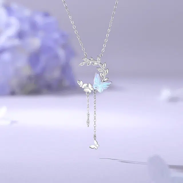 【纯银925|穗穗平安】 爱恋珠宝 麦穗平安蝴蝶流苏 轻奢高级感精致小众设计简约百搭气质温柔 琉璃 项链 女款